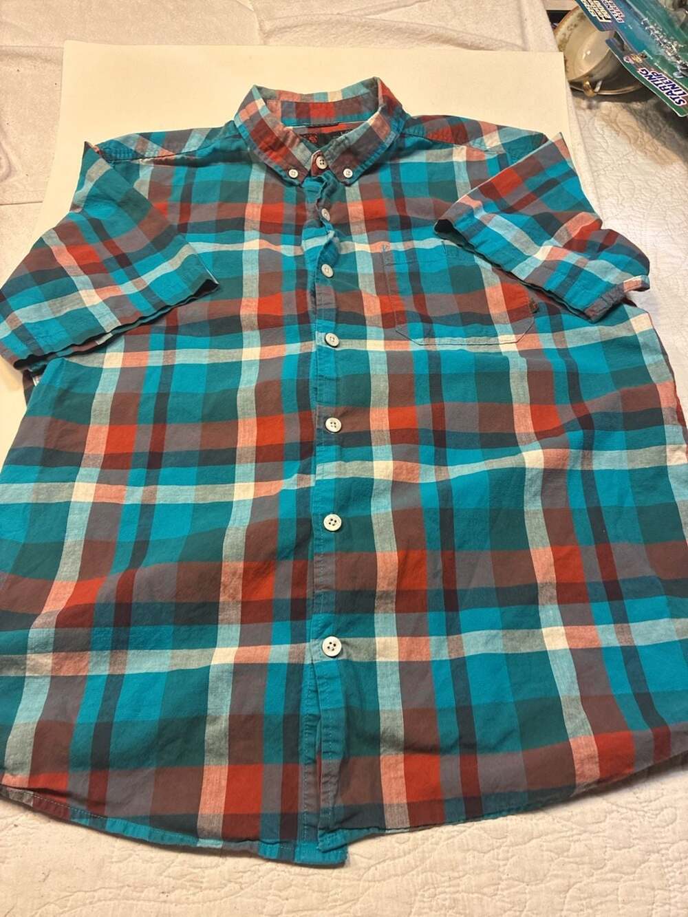 Mountain Hardwear Men's Blue Red Plaid Short Sleeve Button Down Shirt Size L